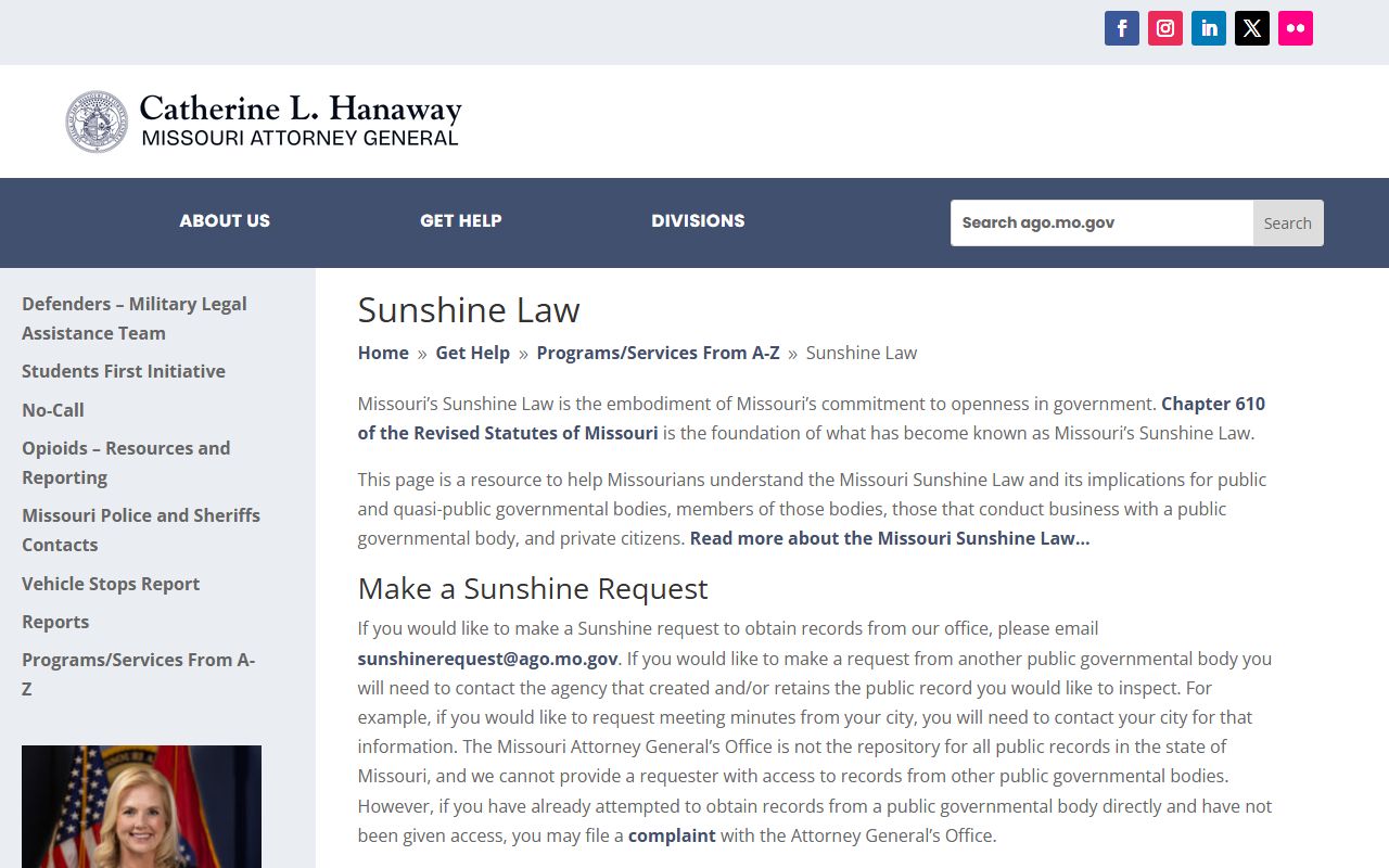 Dallas County Missouri Sunshine Law inmate records guidance